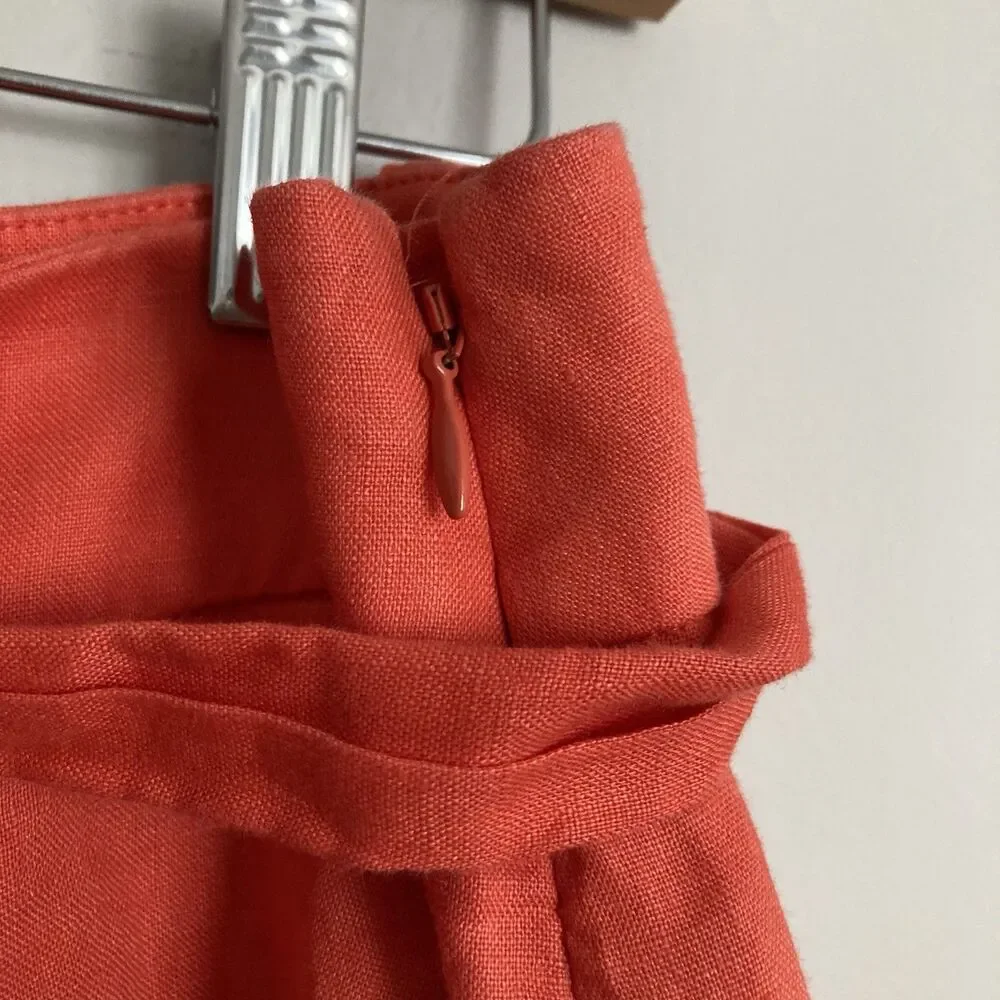 Banana Republic High Rise Wide Leg Linen Pants 12 Palazzo Sedona Coral Orange
